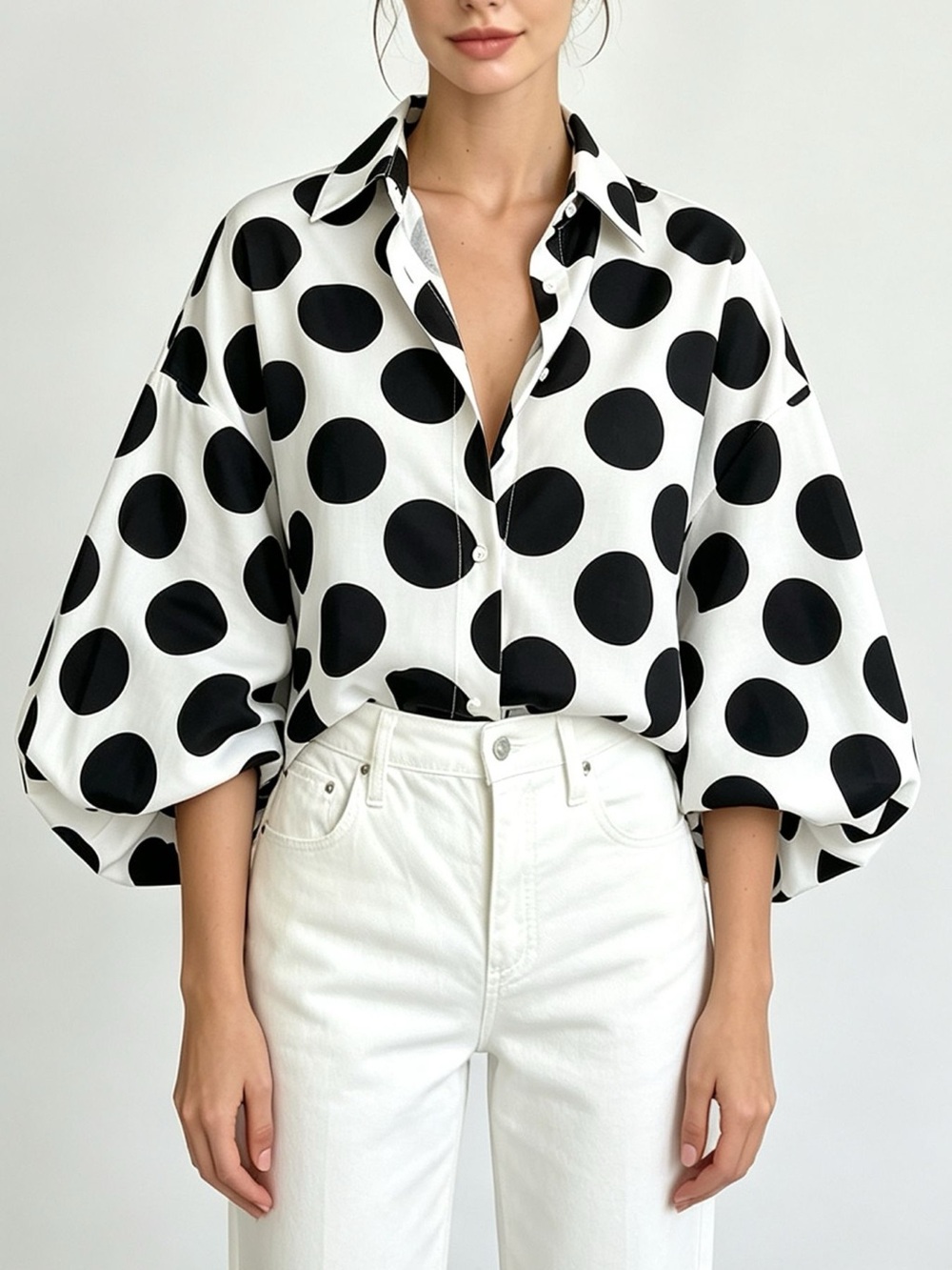 Polka Dot Puff Sleeve Shirt